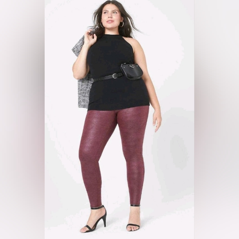 Lane Bryant‎ Faux Leather Burgundy Ponte Leggings Pants Sz 18/20